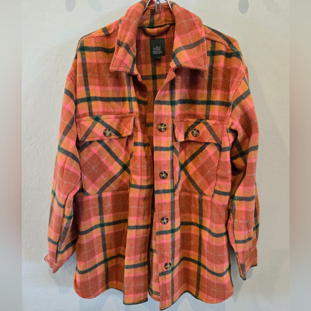 Flannel Shacket Wild Fable Swiftie Plaid Womens S Oversized Thick Wool Blend